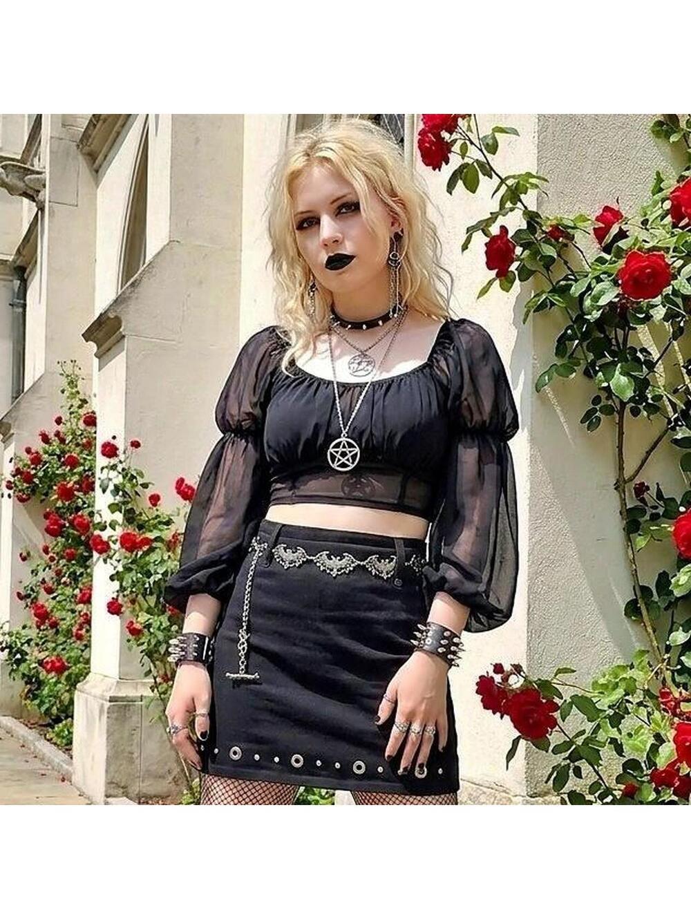 Black Eyelet Mini Skirt  107